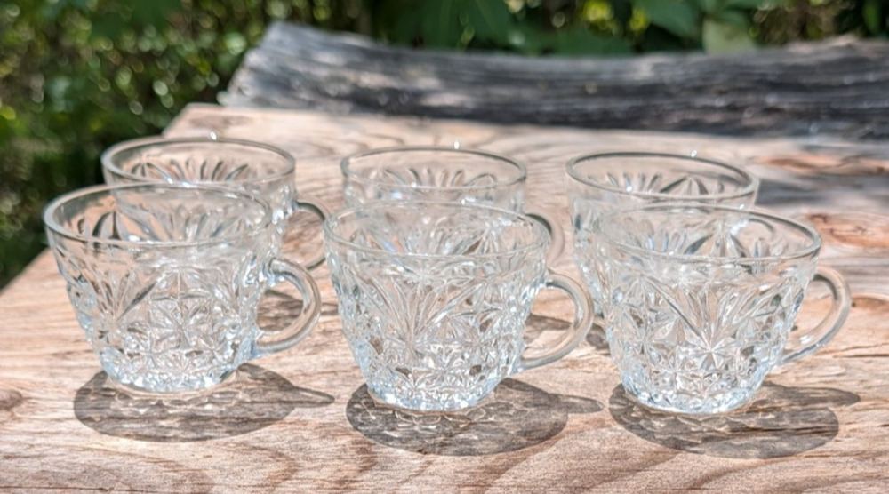 Anchor Hocking Arlington Punch Cups Set of 6 Clear Star Fan Glass Vintage